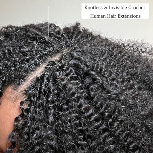 Knotless Pre Separated Human Hair Crochet Extensions for Braids Afro Kinky Curly Brazilian Virgin Feather Hair Bundles Boho Twist Braiding Hair for Black Women 18inch 60g