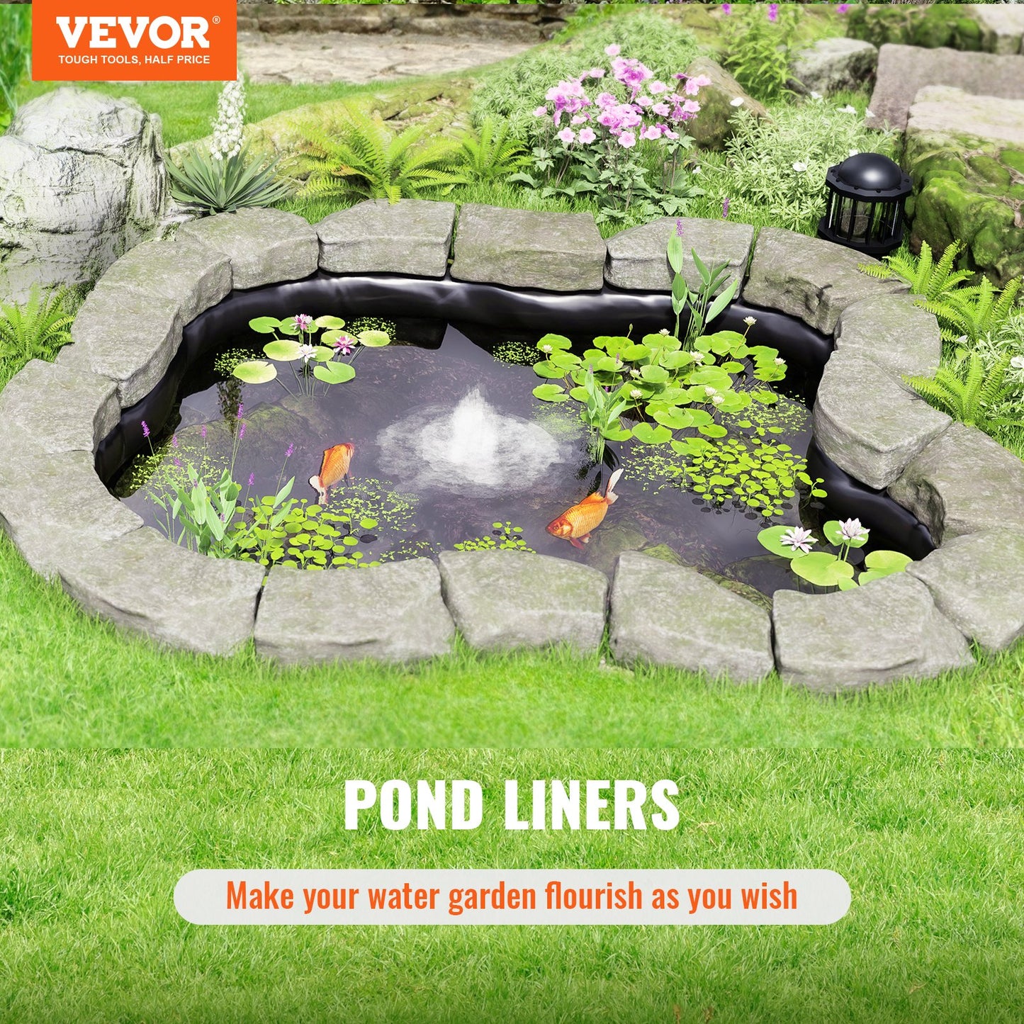 Black Pond Liner 15x20 ft 45 Mil EPDM Water Garden & Fish Pond Underlayment