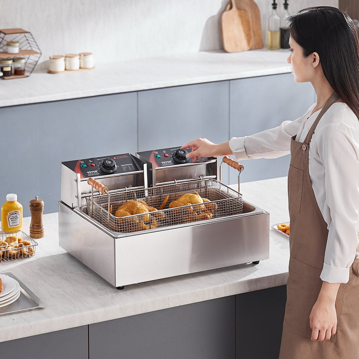Commercial 18Qt Electric Deep Fryer 3000W Countertop with 2 Baskets