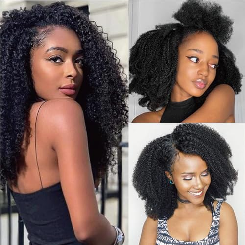 Afro Kinky Curly Clip in Hair Extensions Human Hair 4C Hair Clip in Extensions 8pcs 120g/set 10A Brazilian Virgin Natural Hair Clip Ins for Black Women Natural Black Color 24 Inch