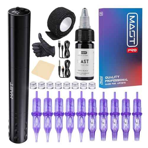 Mast Tattoo Tour Fly Cordless Tattoo Gun Kit Pro Needles Cartridges Rca Jack Battery Pen Machine Complete Tattoo Supplies for Beginners Home Practice and Studio Use