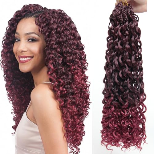 18 Inch Pre Looped Crochet Hair for Black Women - Gogo Curl/Beach Curl/Ocean/Water/Deep Wave Crochet Hair 8 Packs, Synthetic Hair Tangle-Free Natural Look Curly Hair Extensions (1B/BUG)