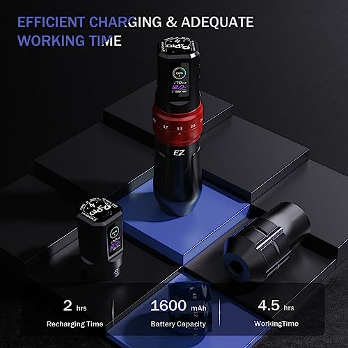 EZ P3 Pro Tattoo Power Supply - 1600mAh Wireless Tattoo Battery Type-C Connector Pack with LED Digital Display for P3 Pro Wireless Tattoo Machine Pen (Black)