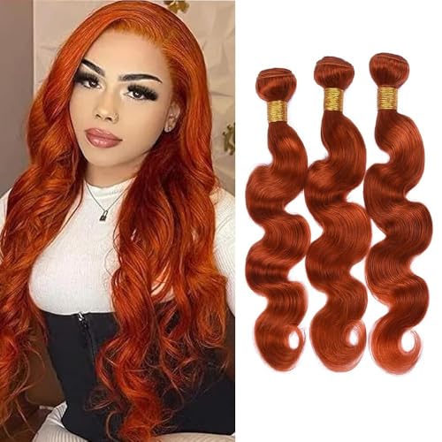 Bundles Human Hair 26 28 30 Inch Orange Giginger Orange 350 Body Wave Human Hair Bundles Unprocessed Brazilian Virgin Hair Double Weft Quick Weave for Black Women