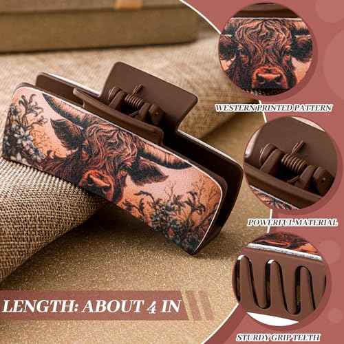 4 Pcs Christmas Western Leather Hair Claw Clips Bulk Cow Print Highland Cattle Hair Claw Clips Western Accessories Gifts for Women Country Cowgirl Stuff Xmas Accessories (Cow)