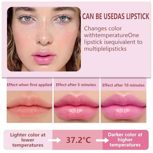 BINGBRUSH 3PCS PH Lipstick Color Changing Long Lasting Jelly Lipstick Set Temperature Activated PH Lip Balm Hydrating Non-Sticky Jelly Balm, Moisturizing Lip Gloss (#Jelly Color Changing)