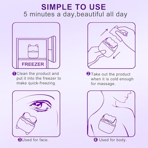 Ice Roller for Face and Eyes,Christmas Gifts for Women Mom,2 in 1 Face Roller and Travel Case,Facial Skin Care Tools,White Elephant Gifts(Purple)