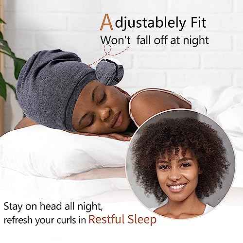 2 Pcs Adjustable Silk Satin Night Cap, Women's Men's Sleep Cap, Silk Lined Slouchy with Adjustable Strap, Curly Hair Head Scarf, Night Caps, Black+blue2