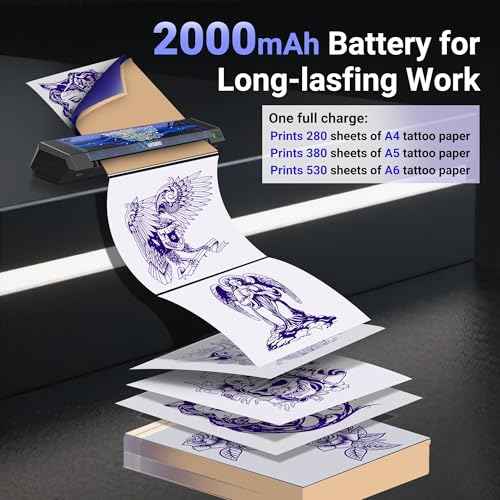 ORGBRO Tattoo Stencil Printer, X8 Thermal Tattoo Transfer Printer with 30pcs Transfer Paper, A4/A5/A6 3-in-1 Wireless Tattoo Machine for Tattoo Artists & Beginners, Compatible with Phone/Tablet/PC