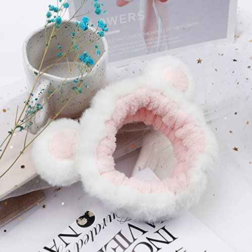 Hofar Bear Ears Fleece Hairband - Cartoon Creative Hair Accessory (Bear-White)