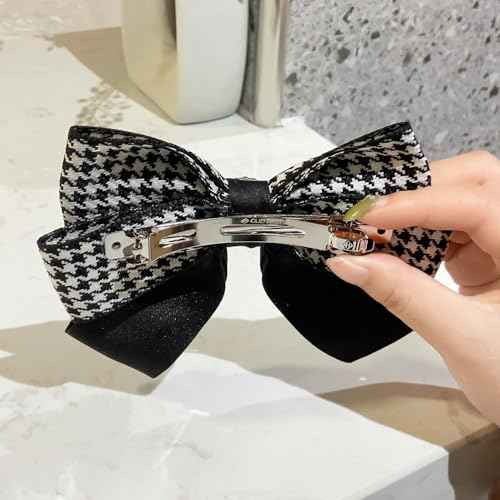 2PCS Checkered Bow Hair Clips for Women Girls, Cute Bow Hair Clips, Black Checkered to School Outfit, Wedding Party Hair Accessories