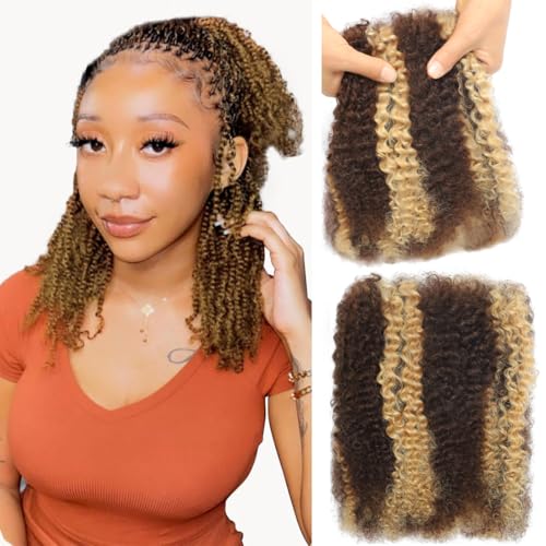Highlight Ombre Afro Kinkys Bulk Human Hair for Micro Twists 26 Inch Dreadlock Extensions Kinky Curly Bundles Human Braiding Hair for Woman 50g/PCS