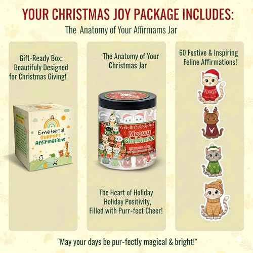 Positive Cat Christmas Jar with 60 Affirmation Cards, Cat Lover Gifts for Women Friends Sisters Teens, Ornament Decorations, Stocking Stuffers, Cat Christmas Tree Gifts, Cat Advent Calendar