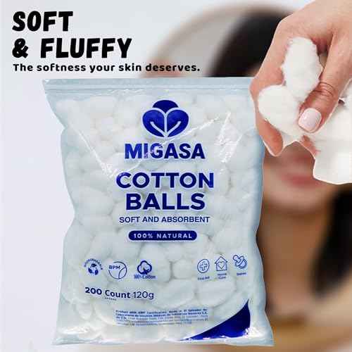 Cotton Balls (200 Count) ? 100% Natural Cotton, Ultra-Soft, Highly Absorbent,Biodegradable Packaging, Perfect for Makeup Removal, Skincare & Crafts