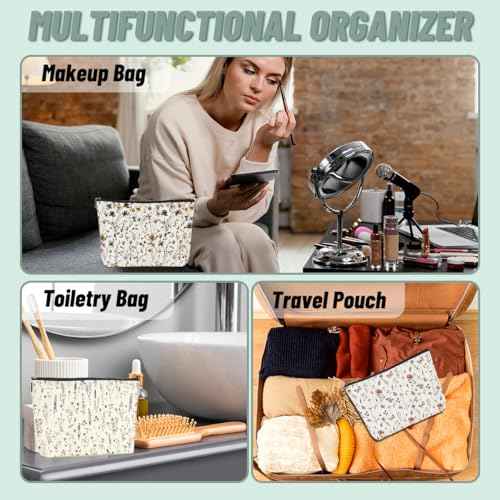 4PCS Floral Makeup Bags for Women, Cute Flower Aesthetic Travel Toiletry Bag, Coquette Cosmetic Bag, Portable Zipper Pouch Cosmetics Pouch Gifts for Women Girls Girlfriend Mom