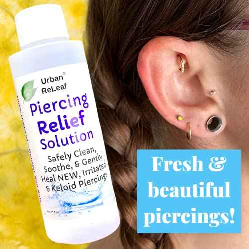 Urban ReLeaf PIERCING RELIEF Solution ! Safely Clean, Soothe & Gently Calm New, Irritated and Bumpy Piercings. 100% Natural Sea Salt, Tea Tree, Rosemary