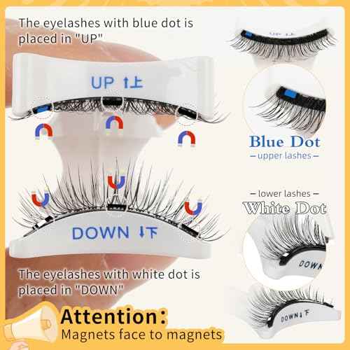 QUEWEL Magnetic Eyelashes 1 Pair Reusable Magnetic Eyelashes with Applicator No Glue Needed Eyelashes Cat Eye Natural Look Lash Clusters Kit Easy to Wear and Remove(B07)