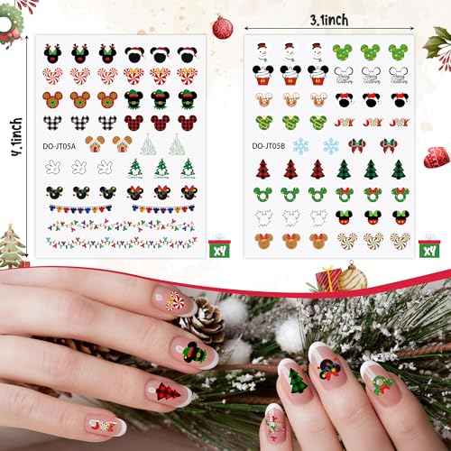 L1rabe Christmas Mouse Nail Stickers - 8 Sheets 3D Mouse Inspired Christmas Nail Art Stickers Self Adhesive Xmas Cute Cartoon Nail Decals for Women Girls, DIY Art Charms Nail Stickers Gifts for Kids