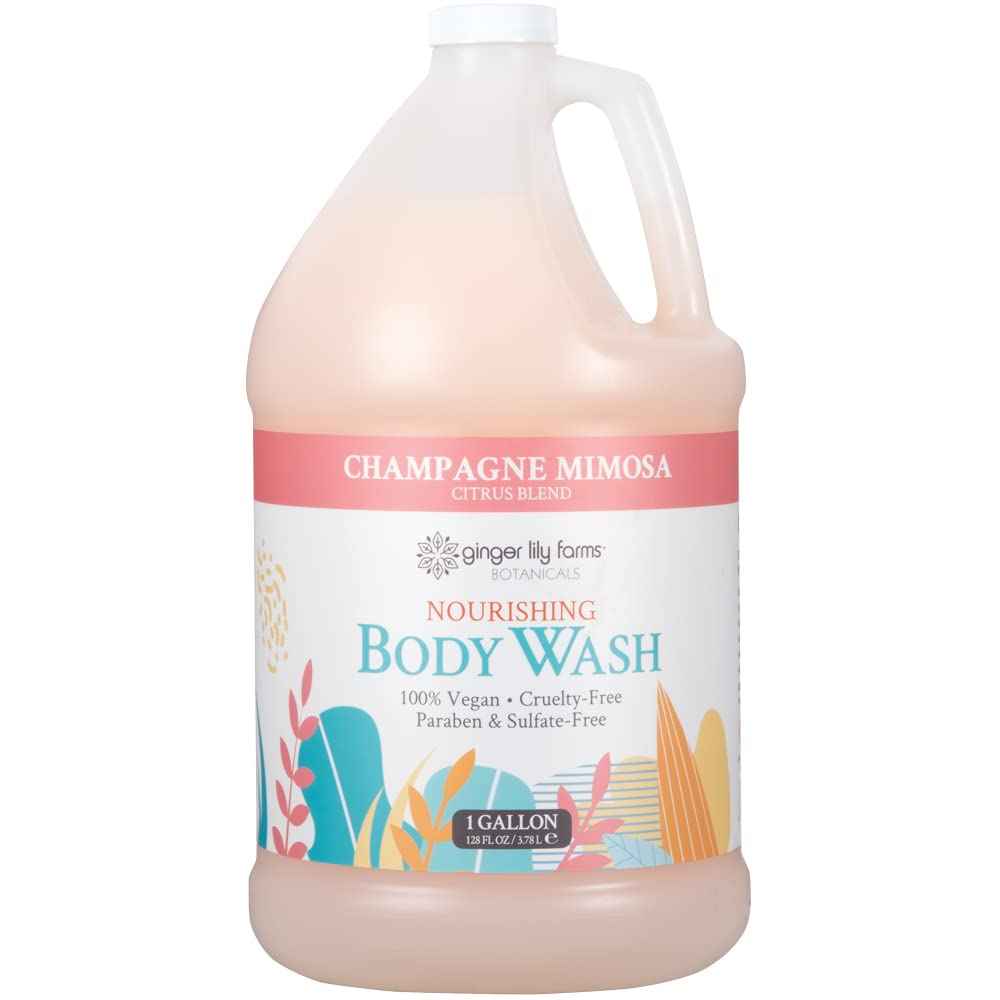 Ginger Lily Farms Botanicals Nourishing Body Wash, Champagne Mimosa, 100% Vegan & Cruelty-Free, Citrus Blend Scent, 1 Gallon Refill (Pack of 4)