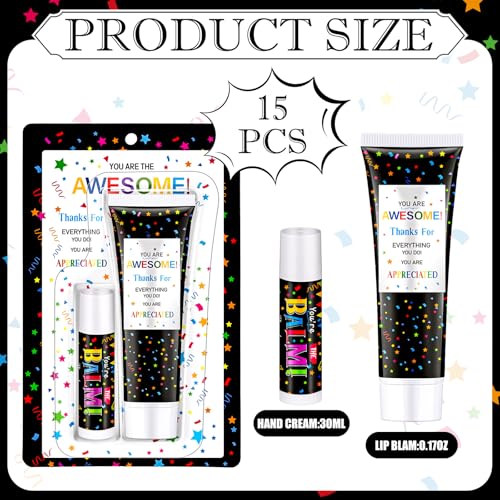 15 Pack Christmas Employee Appreciation Gift Lip Balm Hand Cream Bulk Teacher Staff Team Thank You Gift You're the Awesome Fall Thanksgiving Appreciation Party Favor for Coworker Women Men