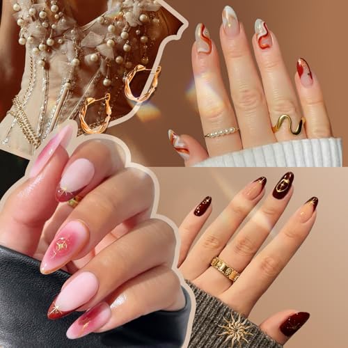 Modelones Gel Nail Polish Kit with UV Light, Milky White Nude Glitter Pink Red Gold Fall Metallic Manicure Set with Base Top Coat Star Stickers 4 Colors Gel Mini Salon Nail Art Gift for Women Girl