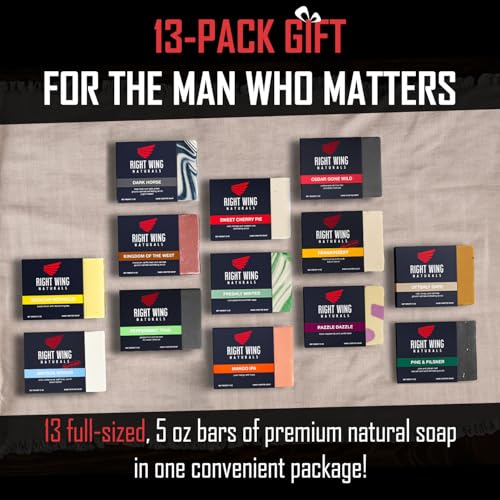 Right Wing Naturals Bar Soap Gift Set for Men | 13 Bar All Natural Variety Pack | Handcrafted Cold-Pressed Soap | Handmade Organic Soap for Men | Most Popular Scents | Natural Scented Men¡¯s Bar Soap