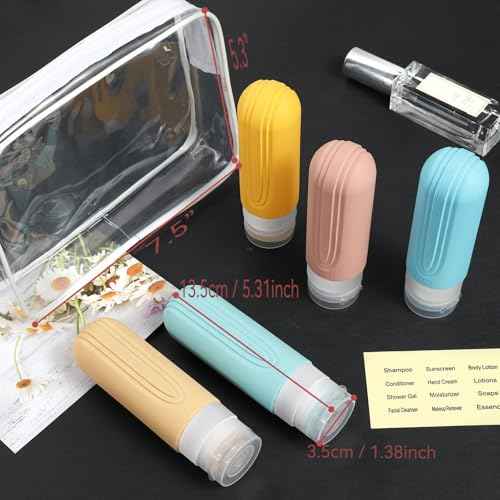 Travel Bottles for Toiletries, 5 Pack TSA Approved Travel Size Containers, 3oz Leak Proof Refillable Travel Accessories for Shampoo Conditioner, BPA Free Travel Bottles with Toiletry Bag