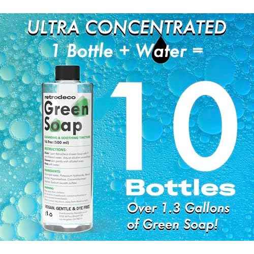 Ultra Concentrated 16.9oz Tincture of Green Tattoo Soap USP: Makes 1.3 Gallons of Green Soap with XL 16.9oz Squeeze Bottle
