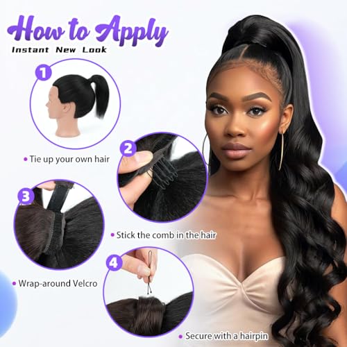 18 Inch Human Hair Ponytail 80g Long Wrap Around Ponytail Brown Balayage Real Hair Ponytail Extension for Women(18inch,Brown Balayage)