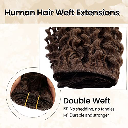 Curly Sew in Hair Extensions Real Human Hair, 22 Inch 120 Gram Chocolate Brown Deep Wave Weft Bundles Straight Silky Remy Hair Hand Tied Weft Extensions Brazilian Virgin Raw Hair Bundles for Women