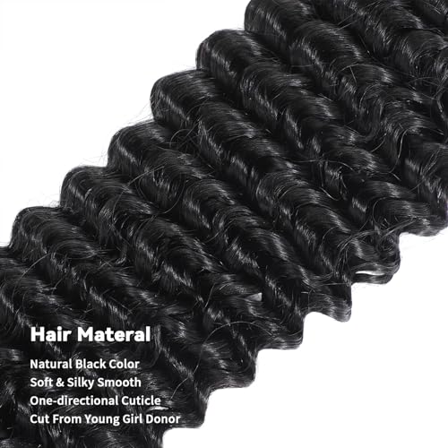 15A Raw Human Hair Bundles Deep Wave Bundles Human Hair,Triple Lifespan Indian Virgin Hair,No Tangle Shedding,Multiple Washes Keep Texture Silky Soft (3 Bundle Natural Black, 16 16 16)