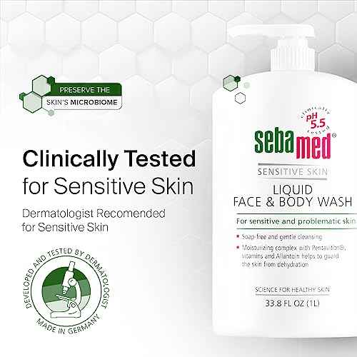 SEBAMED Sensitive Skin Face and Body Wash for Men and Women, pH 5.5, Mild Gentle Hydrating Cleanser, Hypoallergenic Body Wash, Dermatologist Recommended, 33.8 Fluid Ounces (1 Liter)
