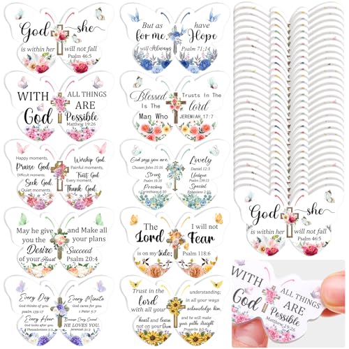Lothee 80 Pcs Christian Gifts Bulk for Women School Teacher Nail File Christmas Church Bible Verse Emery Board Inspirational Double Sided Religious Manicure Tool for Wedding Birthday Party(Butterfly)