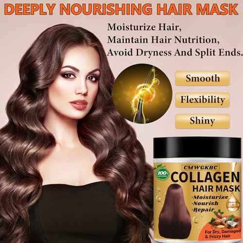 Collagen Hair Mask & Keratin Hair Mask for Damaged Hair,Keratin Hair Treatment,Repair Deep Conditioner for Dry Hair,Vitamin E Natural Hydrating Hair Mask with Argan Oil All Hair Type,Hair Care Gifts