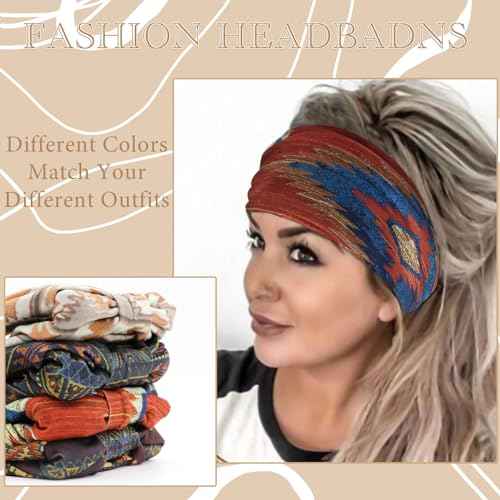 Boho Headbands For Women Wide Bandana Head Bands African Turban Head Wraps Knotted Hair Bands Elastic Headband Non Slip Sweatband Yoga Running Hair Accessories For Women Teen Girls 4 Pcs