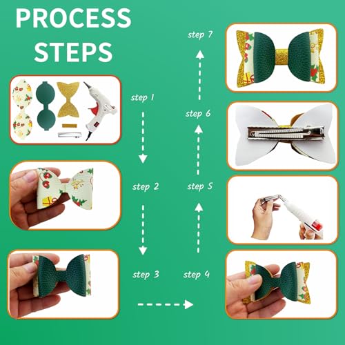 AOUXSEEM 24 Set Christmas Faux Leather Hair Bows DIY Making Kit with Pre Cut Pieces and Hair Clips, Make Fashionable Unique Hair Clips for Girls Women