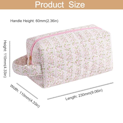 Makeup Bag Travel Cosmetic Bag for Women, Zipper Make Up Pouch, Floral Flowers Toiletry Organizer Makeup with Handle, Cosmetic Travel Cloth Bag (Pink Floral)