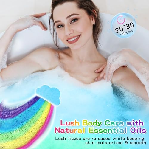 Rainbow Bath Bombs Gift Set, Handmade 8 Pcs Bath Bombs for Kids Girls, Kid Bubble Bath Fizzy, Stocking Stuffers for Kids, Christmas Gifts for Kid Women