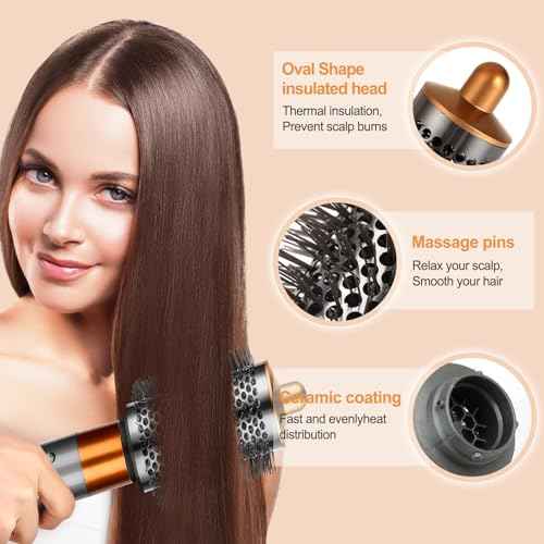 Large Round Volumizing Brush for Dyson Airwrap Attachments, Nickel/Copper, Bigger Oval Volumizer for Fluffy Styling