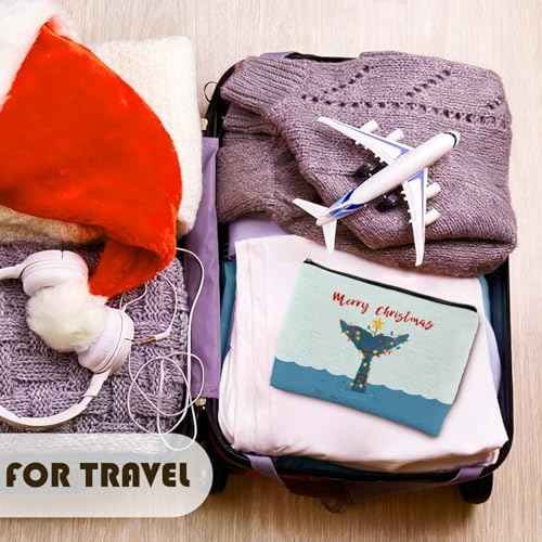 Merry Christmas Whale Beach Makeup Bag, Christmas Ocean Whale Tail Cosmetic Bags for Women, Beach Lover Gifts, Xmas Sea Animal Holiday Zipper Makeup Pouch Travel Toiletry Bag
