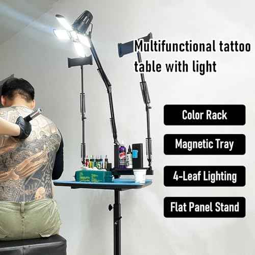 GBK Tattoo Workstation with LED Tattoo Light, Magnetic Tattoo Tray on Wheels,Salon Tray,Phone/Tablet Dual Stands,Tattoo Rolling Trolley for SalonTattoo Studio (Black)