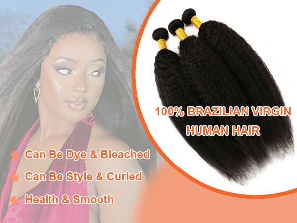 Kinky Straight Bundles Human Hair 18 20 22 Inch Yaki Straight Bundles Kinkystraight Human Hair Bundles 12A Brazilian Virgin For Black Women Black Remy Hair Extension 3 Bundles