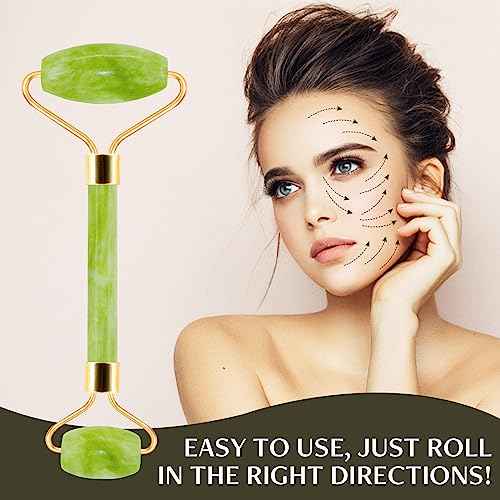 Jade Roller & Gua Sha Facial Tools, Natural Anti-Aging Jade Beauty Skin-Care Tool Face Roller to Rejuvenate Facial Skin Cooling, Slimming & Firming, Great as Stocking Stuffers