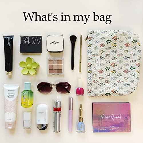 STARDW Aesthetic Floral Makeup Bag Cute Small Cosmetic Bags for Women Girls, Travel Toiletry Bag Large Capacity Zipper Makeup Pouch, Purse Organizer Pouches