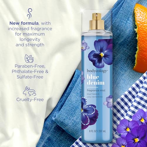 Bodycology Long-Lasting Fragrance Body Mist, Blue Denim, 8 fl oz (Pack of 2)