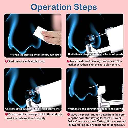 2 PCS Disposable Nose Piercing Gun Self Nose Piercing Kit Piercing Nose Rings Piercer Hypoallergenic Nose Stud