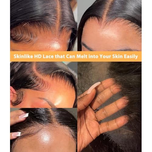 Mlip 5x5 HD Lace Closure Body Wave, 0.10mm Ultra Thin Invisible Swiss Lace, Skinlike Real HD Lace Melt into Skin Perfectly, Pre-plucked Natural Hairline, Raw Indian Human Hair 14 Inches