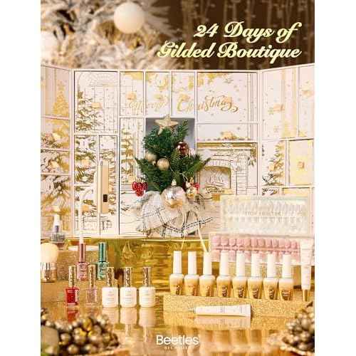 beetles Gel Polish Gilded Boutique Christmas Advent Calendar ? 24 Luxury Days of Gel Nail Polish Colors, Premium Gifts Box with Cat Eye Gel, Nail Care Tools & Mini UV Lamp for Women Holiday Gifting