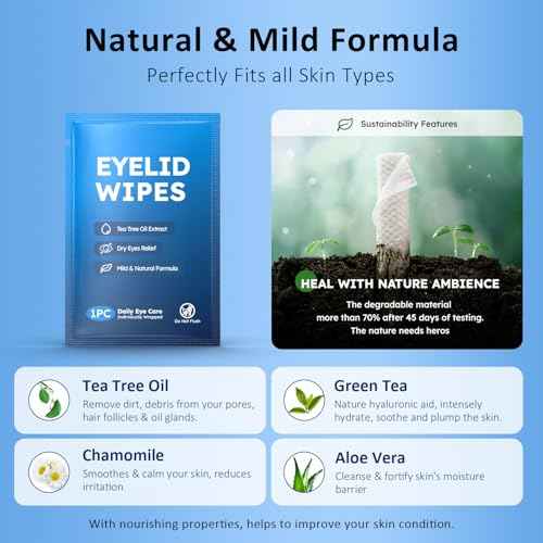 30PCS Eyelid & Lash Wipes for Itchy & Dry Eyes, Tea Tree Oil Eyelid Wipes for Styes & Blepharitis, Daily Eye Cleansing Wipe, Hypoallergenic & Soothing For Sensitive Eyes, Stay Hydrated Lid Wipe