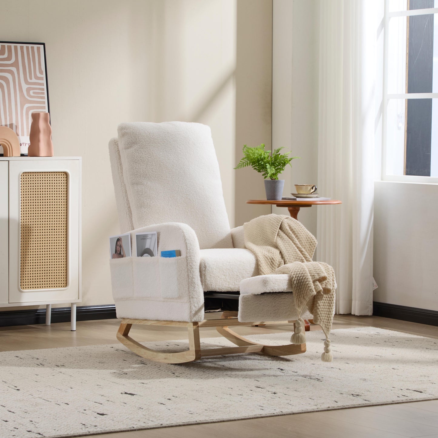 Upholstered Rocking Chair with Solid Wood Legs - White